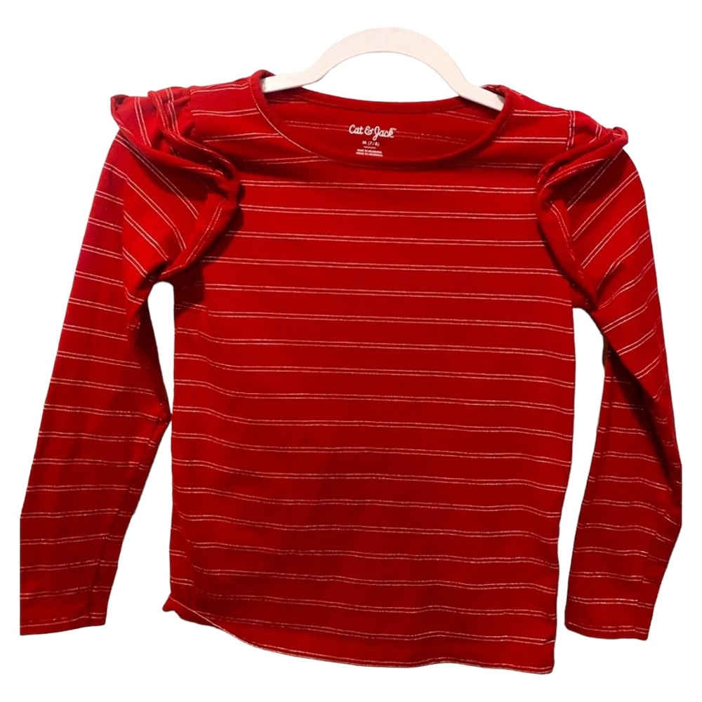 Girl’s Cat & Jack Ruffled Long Sleeve Metallic Striped T-Shirt